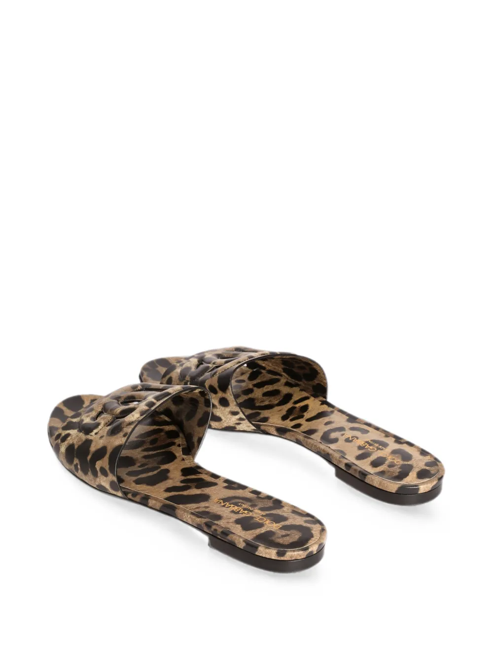 Dolce & Gabbana Kalfsleren slippers met luipaard-print Beige