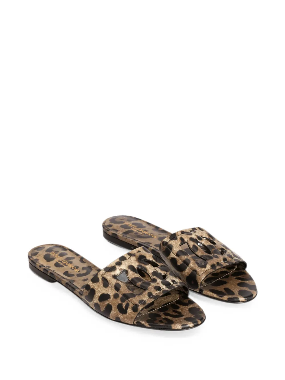 Dolce & Gabbana Kalfsleren slippers met luipaard-print Beige