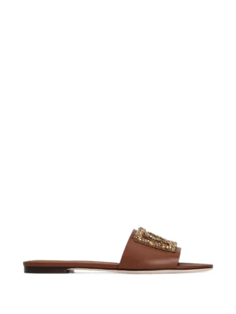 Dolce & Gabbana 카프스킨 자수 플랫 샌들