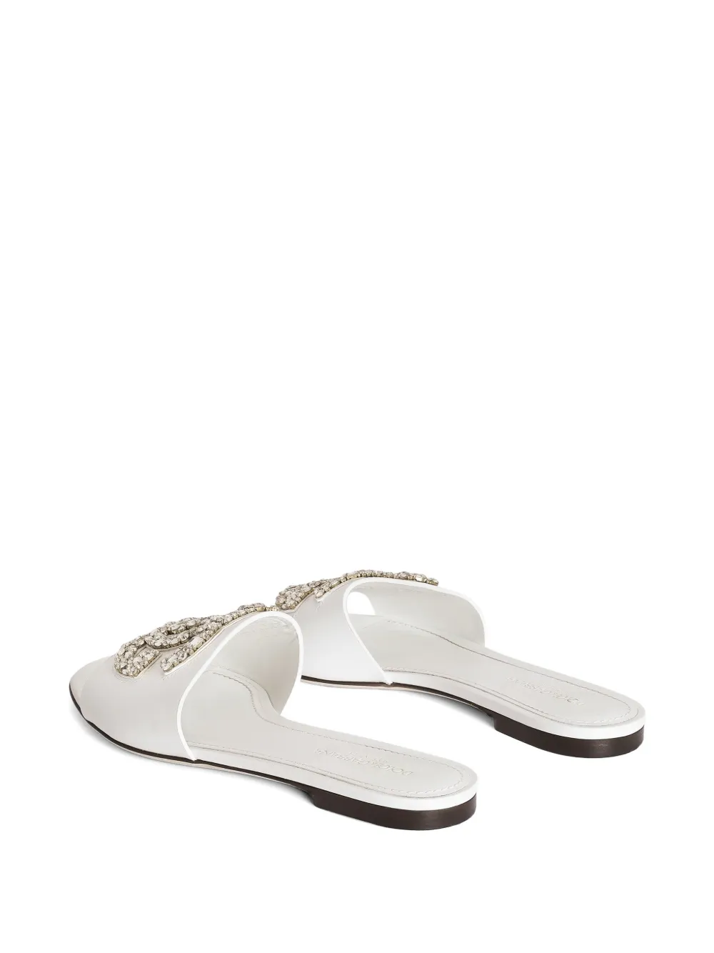Dolce & Gabbana Platte kalfsleren slippers met borduurwerk Wit