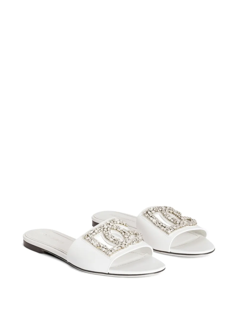 Dolce & Gabbana Platte kalfsleren slippers met borduurwerk Wit