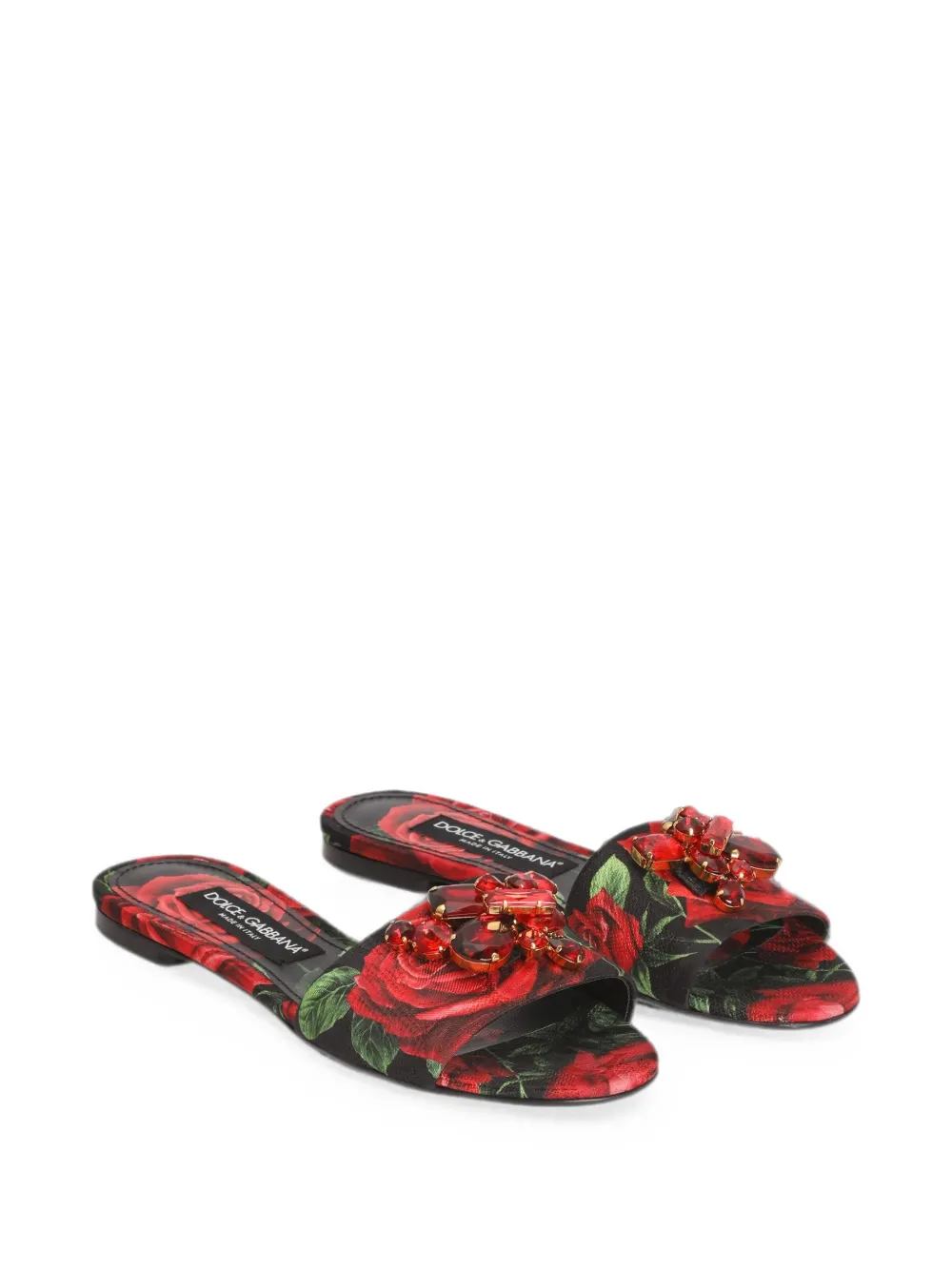 Dolce & Gabbana Brokaat slippers met roosprint Zwart