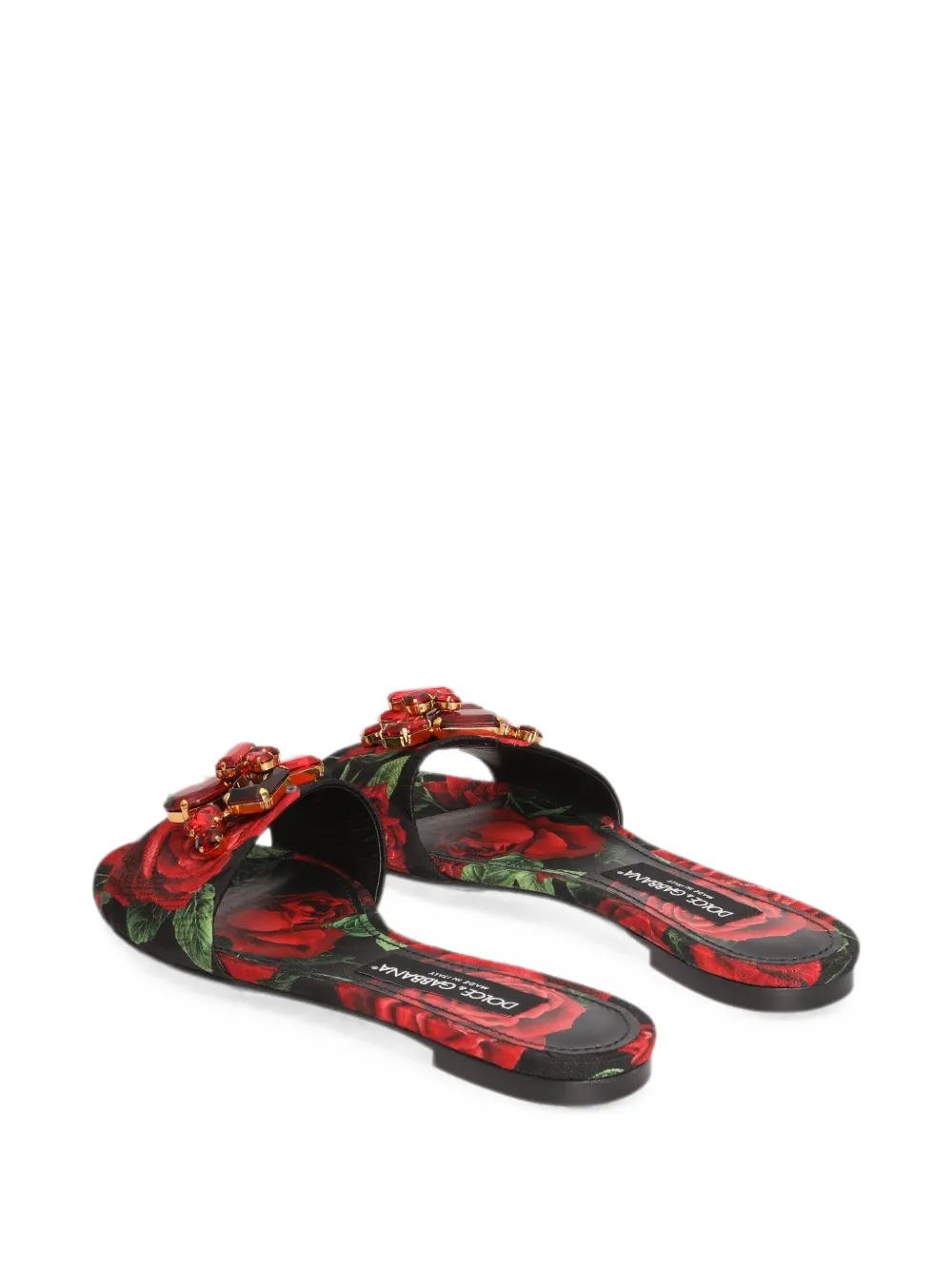 Dolce & Gabbana Brokaat slippers met roosprint Zwart