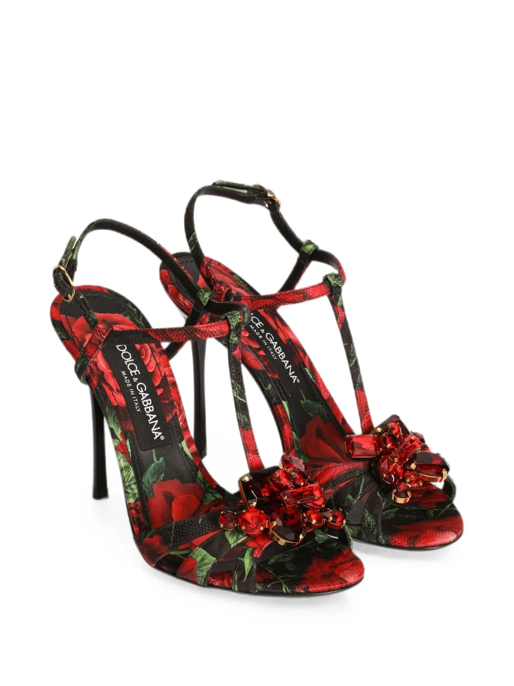 Dolce & Gabbana Brokaat sandalen met roosprint Zwart