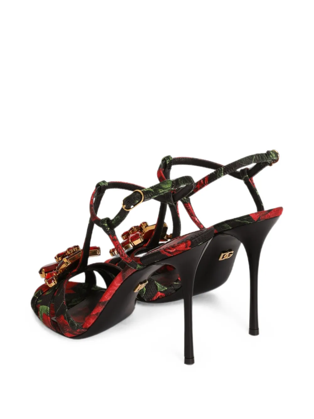 Dolce & Gabbana Brokaat sandalen met roosprint Zwart