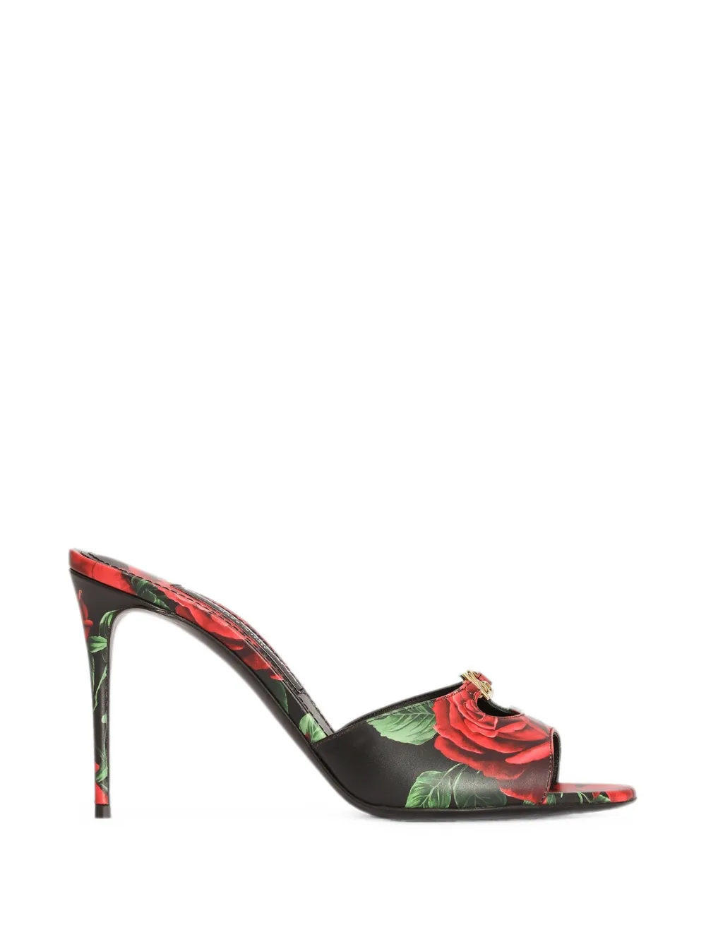 Dolce & Gabbana rose-print calfskin mules - Schwarz