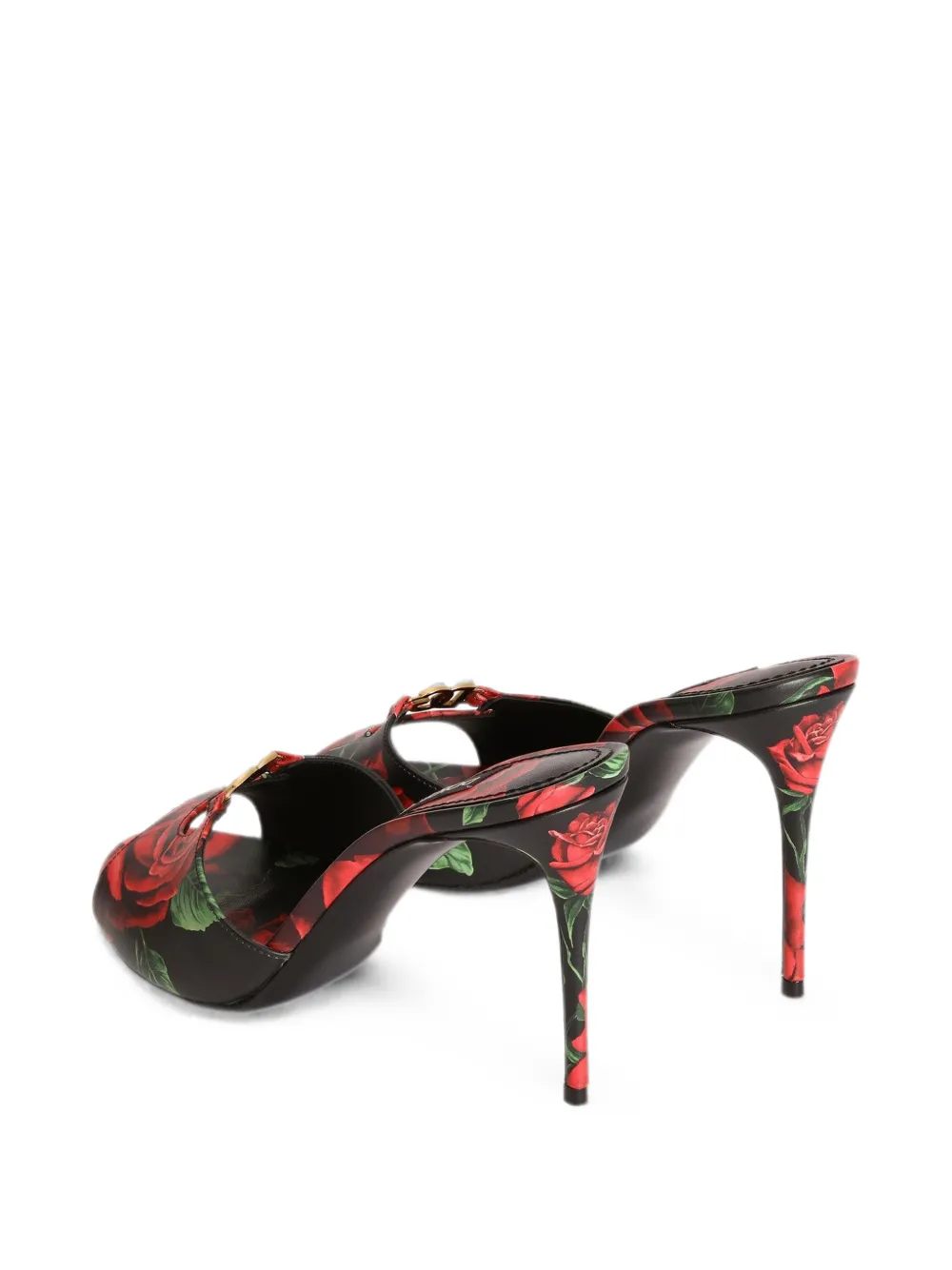 Dolce & Gabbana Kalfsleren muiltjes met roos-print Zwart