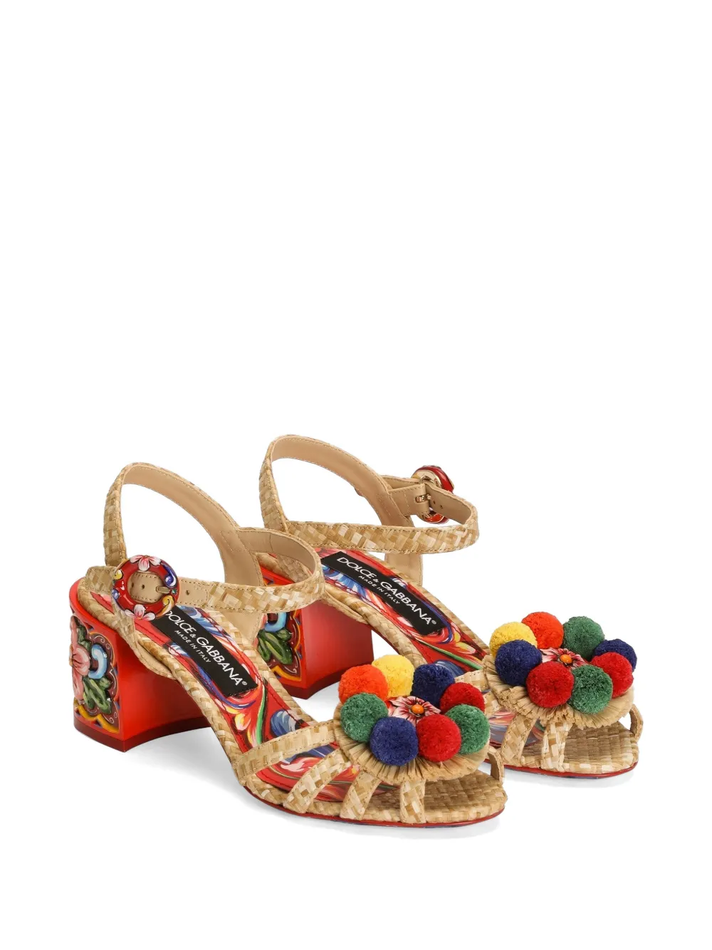 Dolce & Gabbana Raffia sandalen met borduurwerk Beige