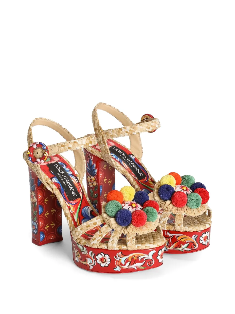 Dolce & Gabbana Raffia sandalen met plateauzool met borduurwerk Beige