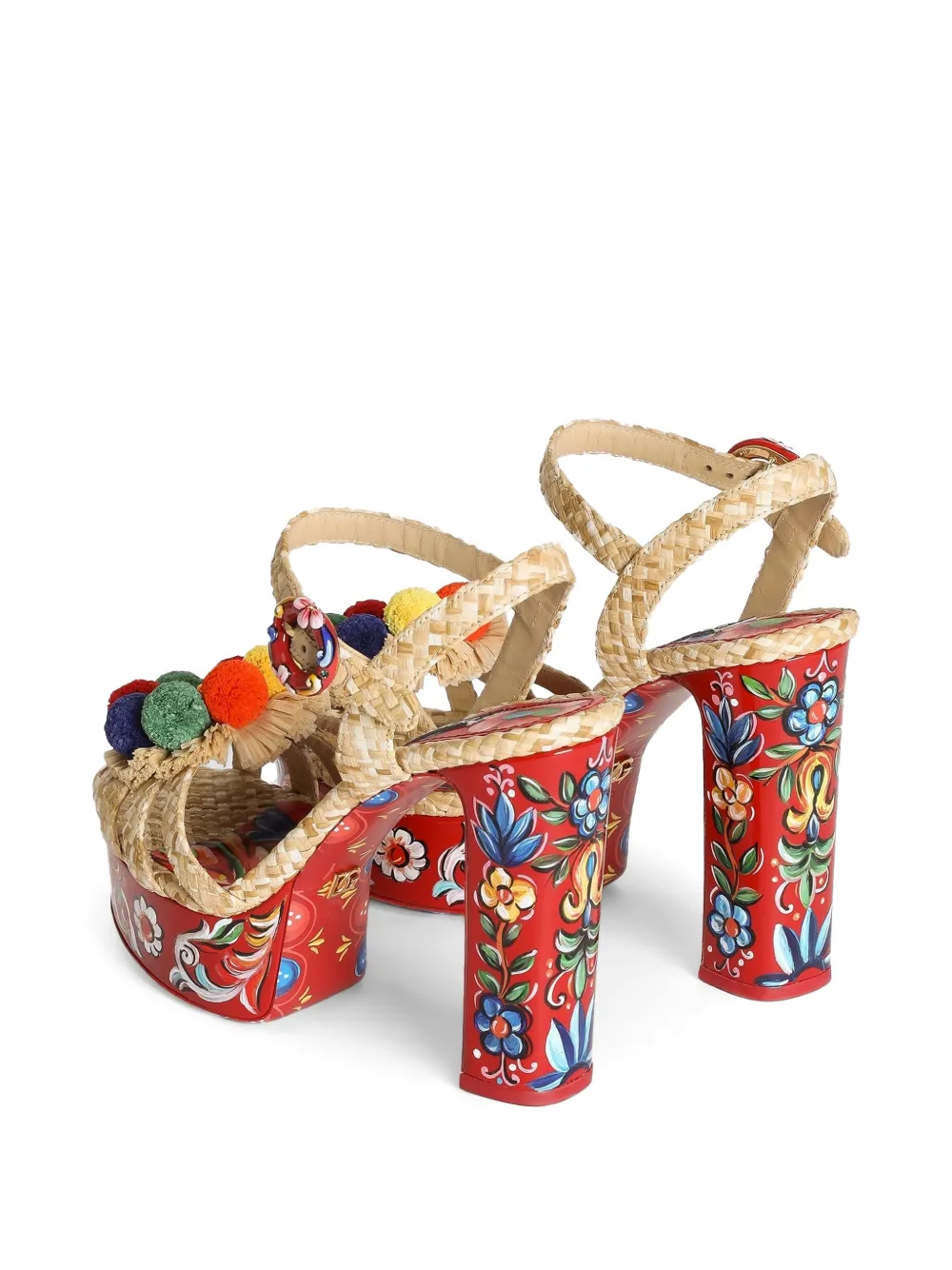 Dolce & Gabbana Raffia sandalen met plateauzool met borduurwerk Beige