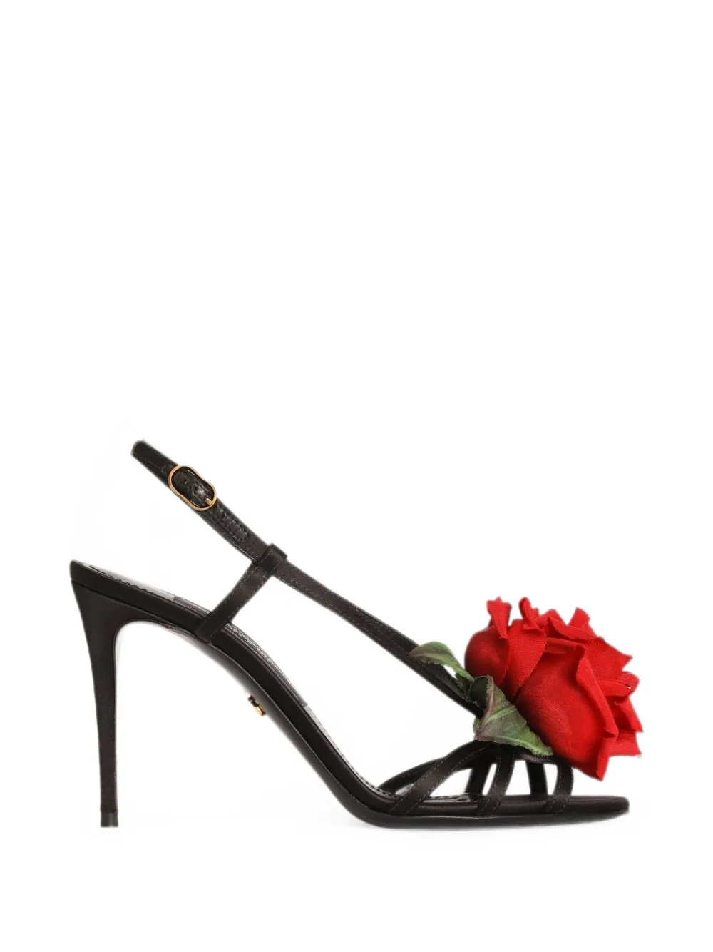 Dolce & Gabbana satin sandals with flower Zwart