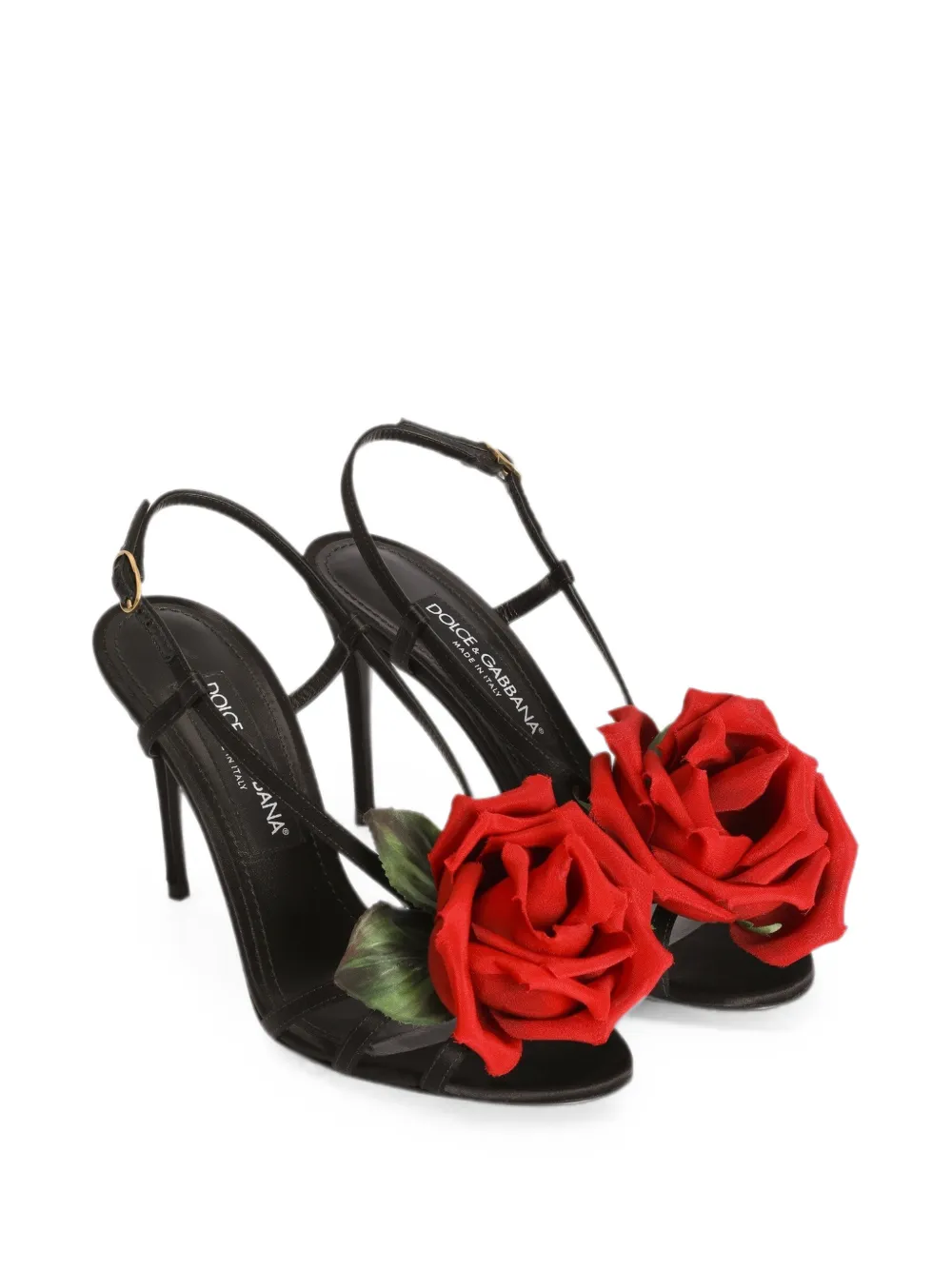 Dolce & Gabbana satin sandals with flower Zwart