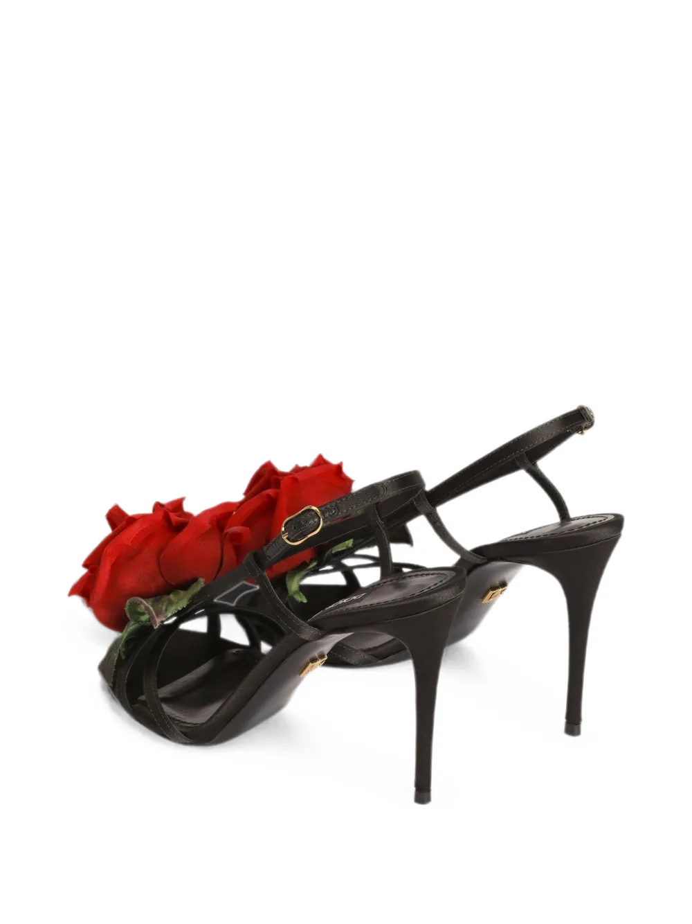 Dolce & Gabbana satin sandals with flower Zwart