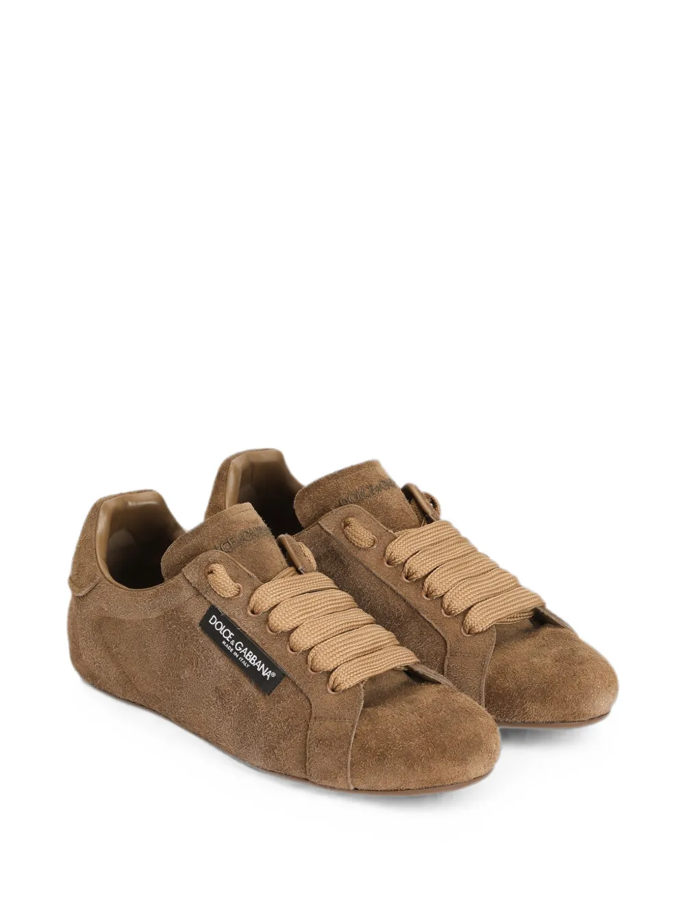Dolce & Gabbana Portofino Soft leren sneakers met split Bruin