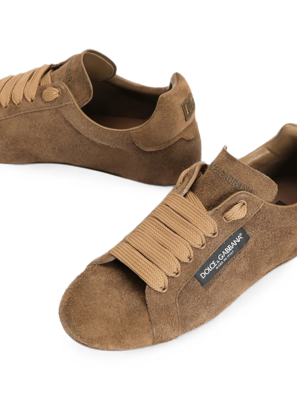Dolce & Gabbana Portofino Soft leren sneakers met split Bruin