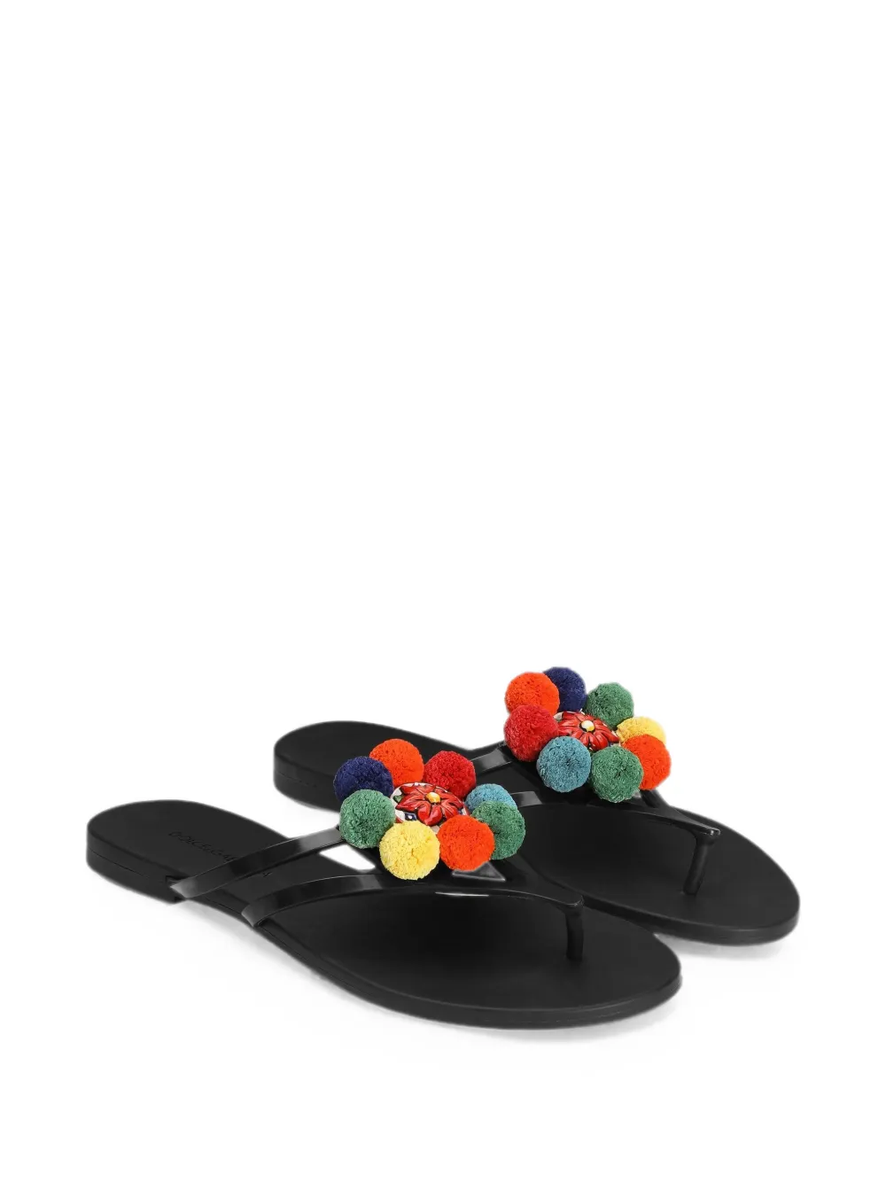 Dolce & Gabbana Rubberen slippers met pompons Zwart