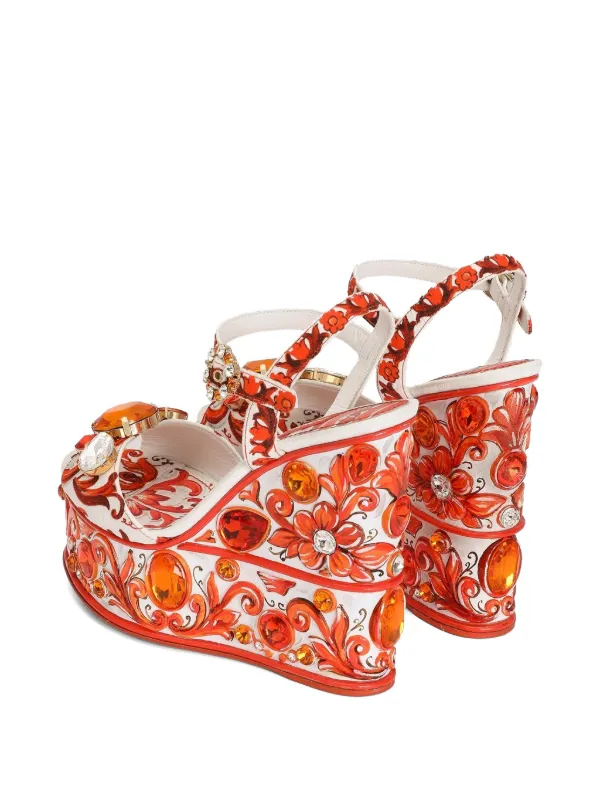 Dolce & Gabbana Majolica-print Brocade Sandals | White | FARFETCH