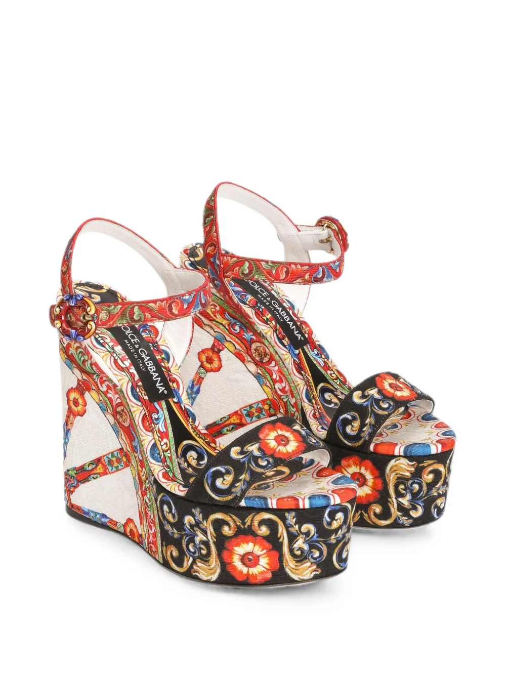 Dolce & Gabbana Carretto-print brocade wedge sandals Wit