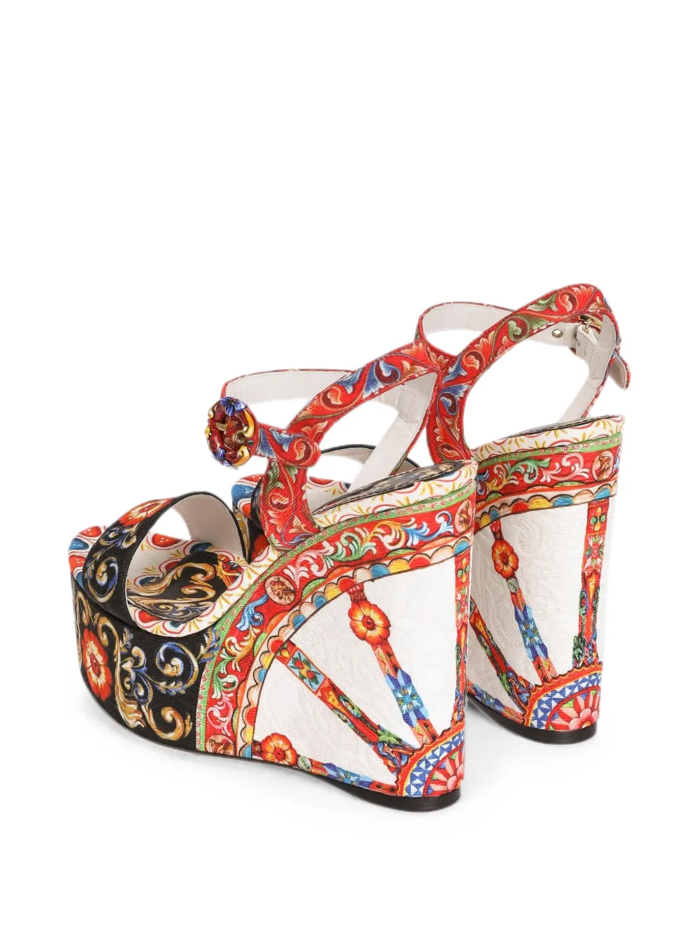Dolce & Gabbana Carretto-print brocade wedge sandals Wit