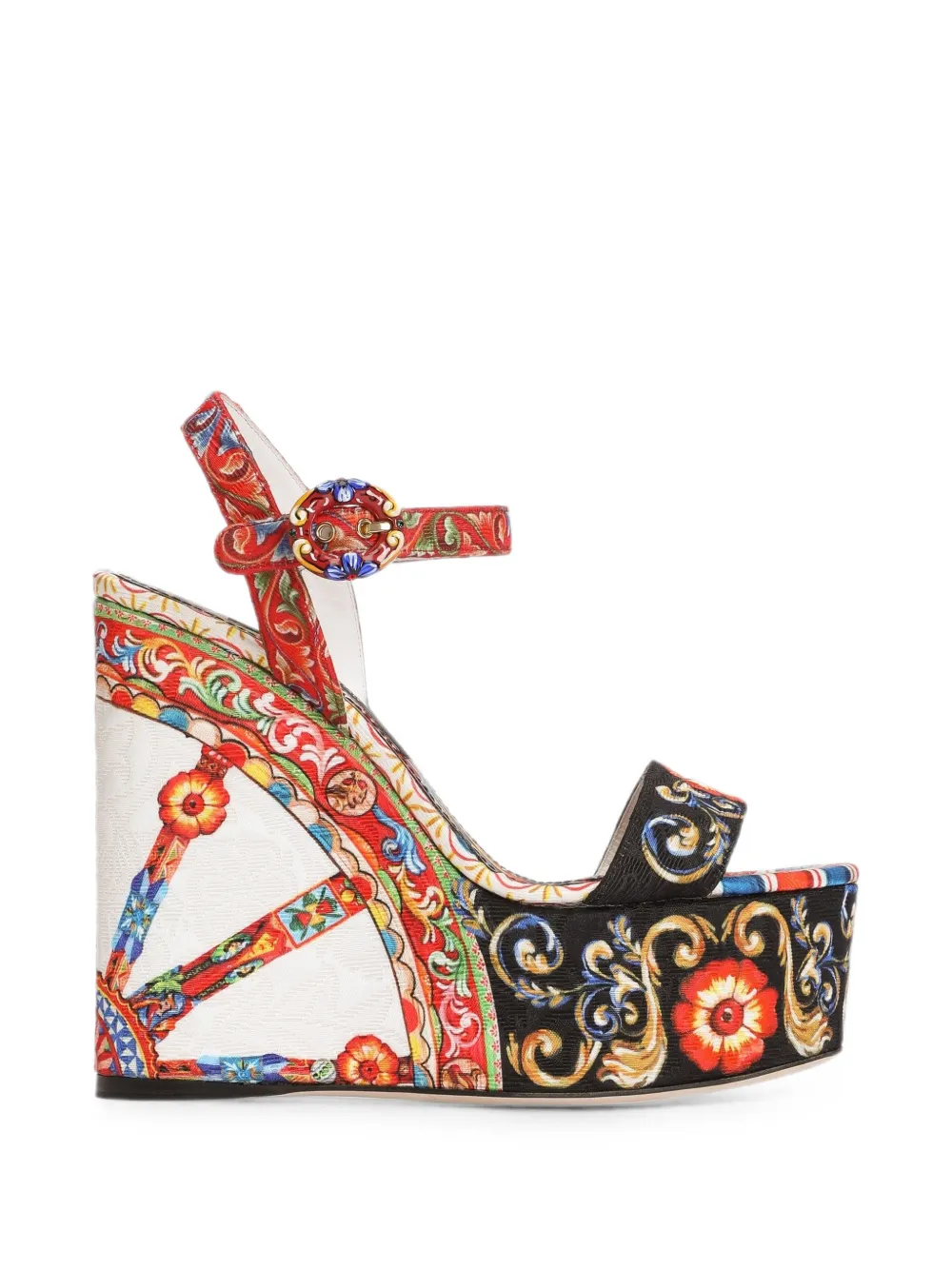 Dolce & Gabbana Carretto-print brocade wedge sandals Wit