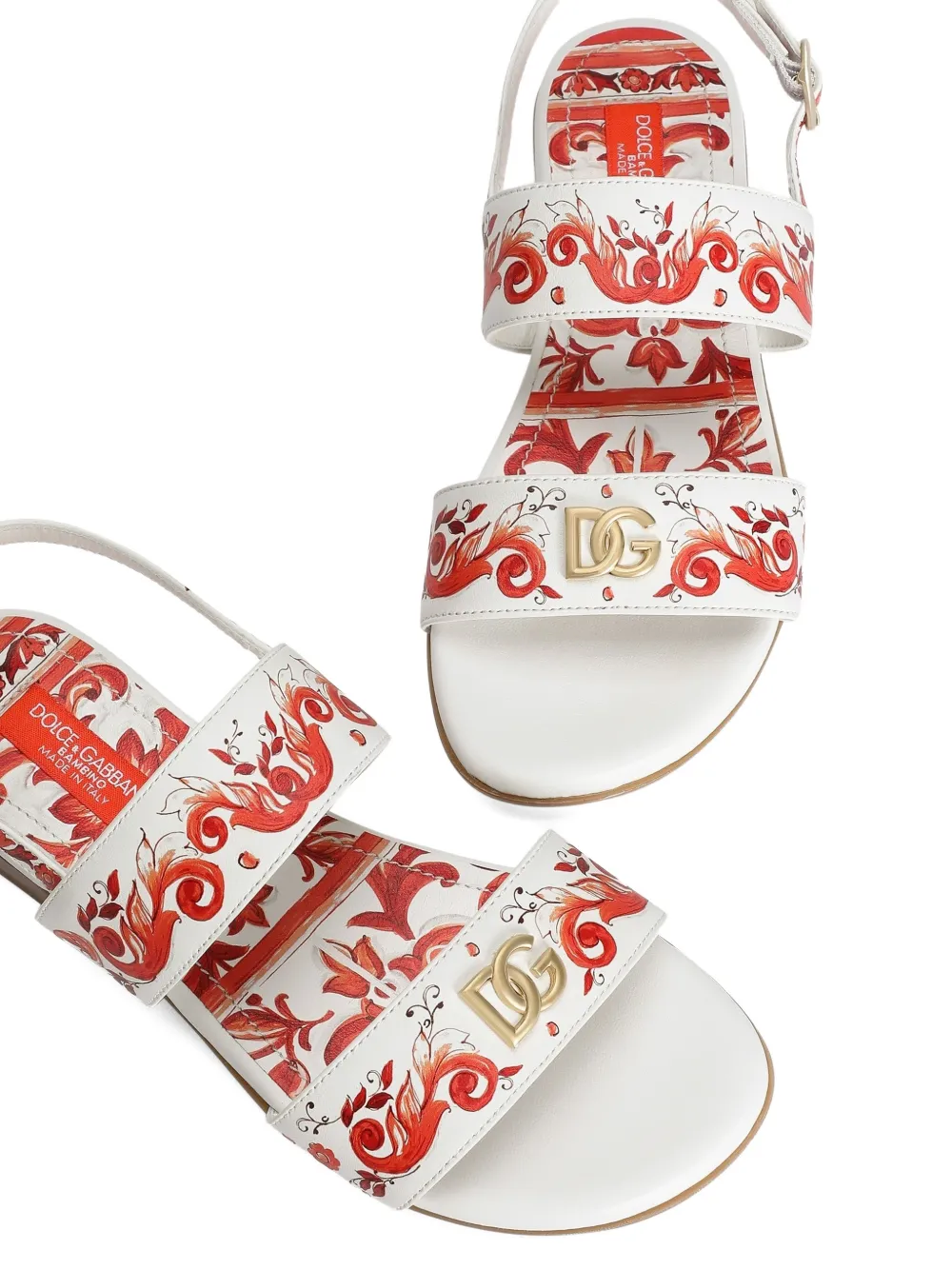 Dolce & Gabbana Kids Kalfsleren sandalen met Majolica-print Wit