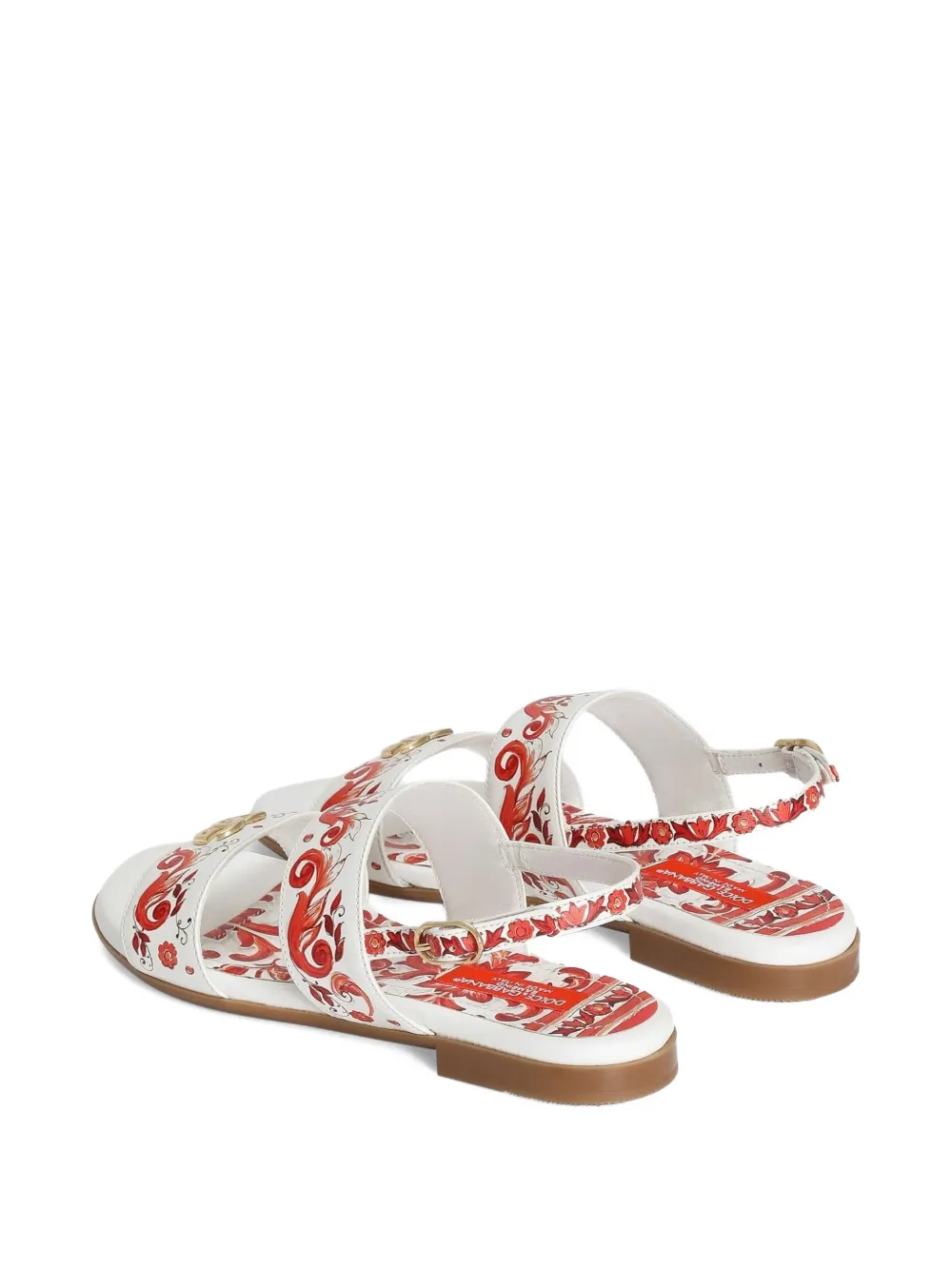 Dolce & Gabbana Kids Kalfsleren sandalen met Majolica-print Wit