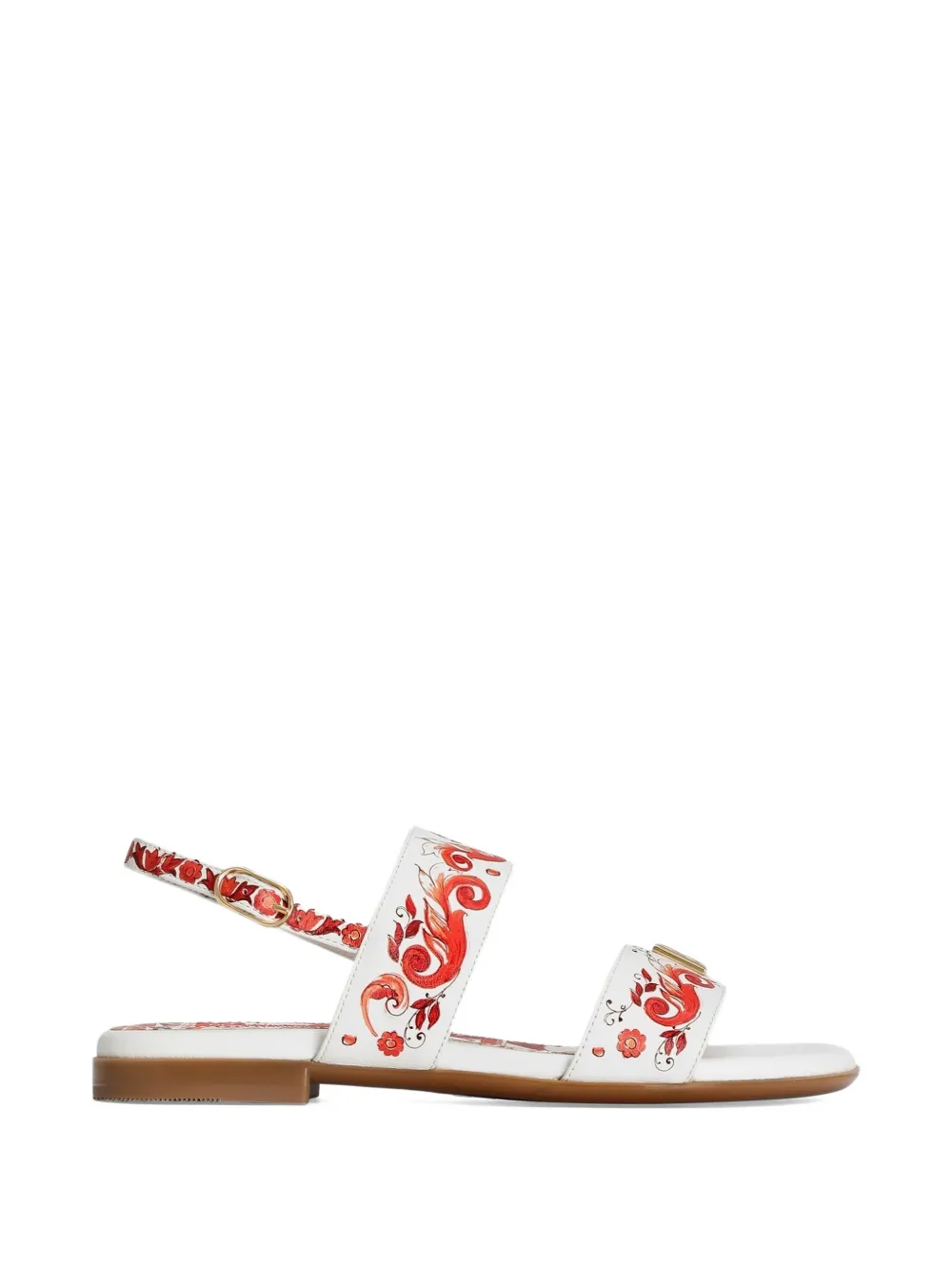 Dolce & Gabbana Kids Kalfsleren sandalen met Majolica-print Wit