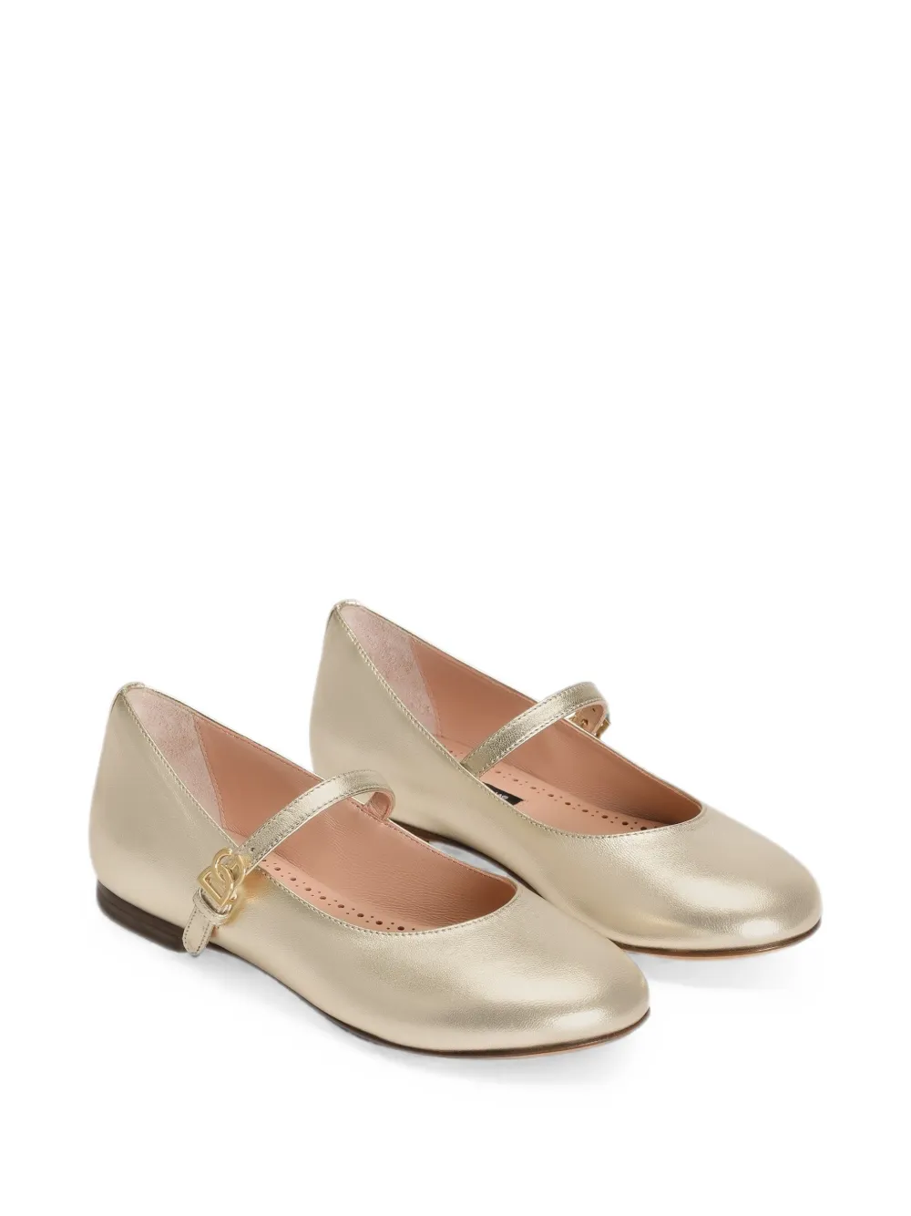 Dolce & Gabbana Kids laminated nappa leather ballet flats Goud