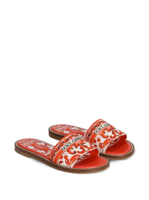 Dolce & Gabbana Kids Canvas platte slippers met Majolica-print