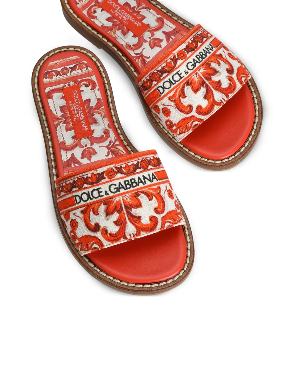 Dolce & Gabbana Kids Canvas platte slippers met Majolica-print Rood