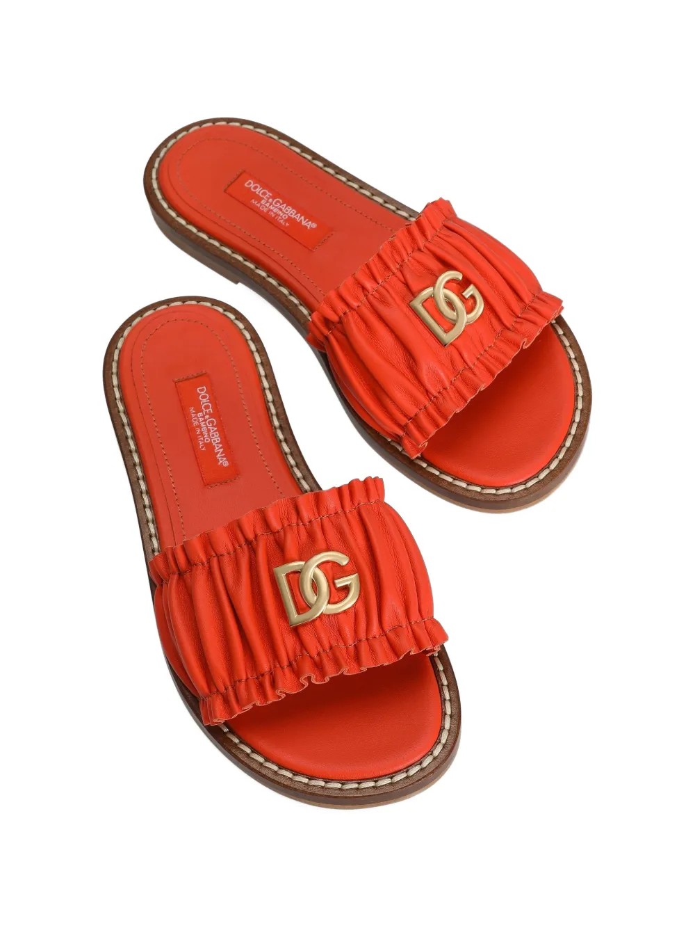 Dolce & Gabbana Kids Platte nappa leren slippers Oranje