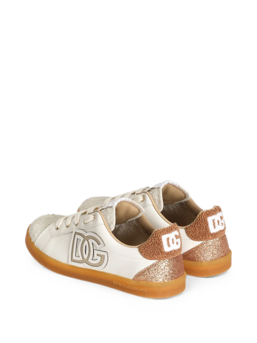 Dolce & Gabbana Kids DG Original sneakers van gespleten kalfsleer Beige