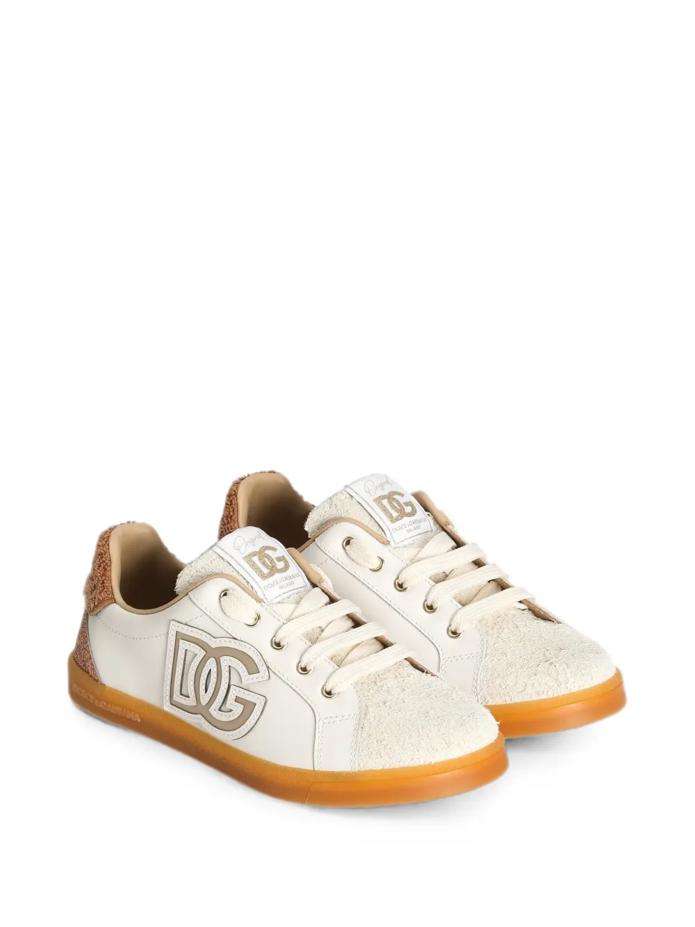 Dolce & Gabbana Kids DG Original sneakers van gespleten kalfsleer Beige