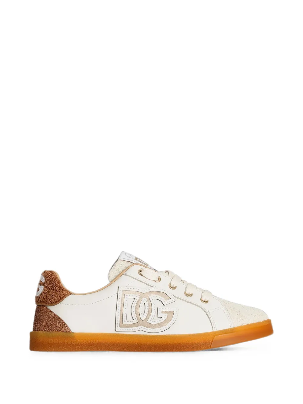 Dolce & Gabbana Kids DG Original sneakers van gespleten kalfsleer Beige