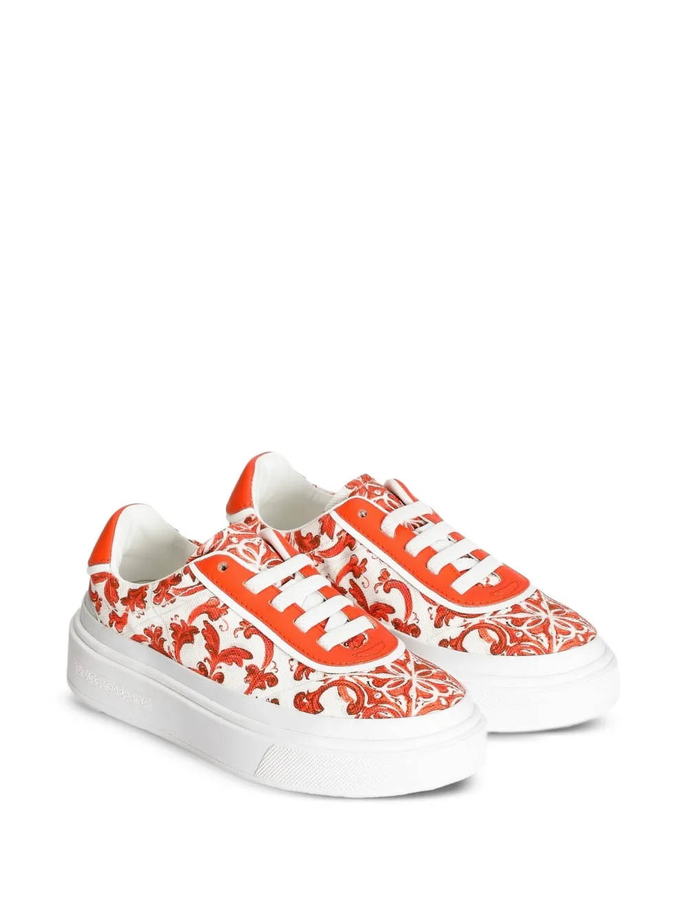 Dolce & Gabbana Kids Sneakers Girlie Up in tela con stampa maiolica - Arancione