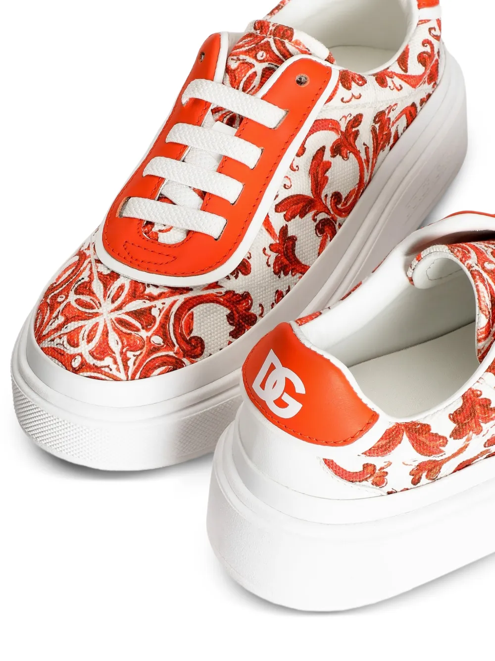 Dolce & Gabbana Kids Girlie Up canvas sneakers met Majolica-print Oranje