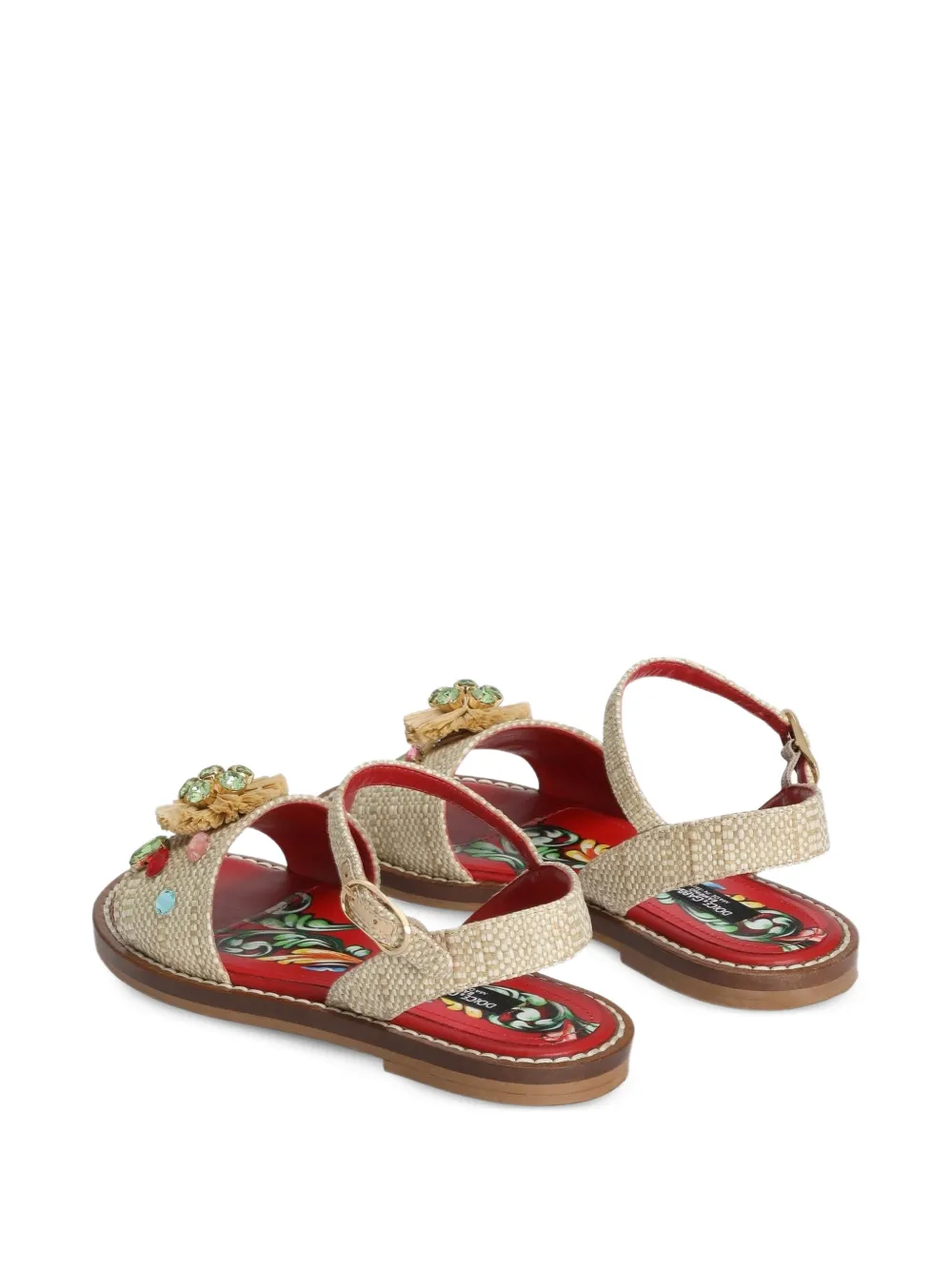 Dolce & Gabbana Kids Raffia sandalen met borduurwerk Beige