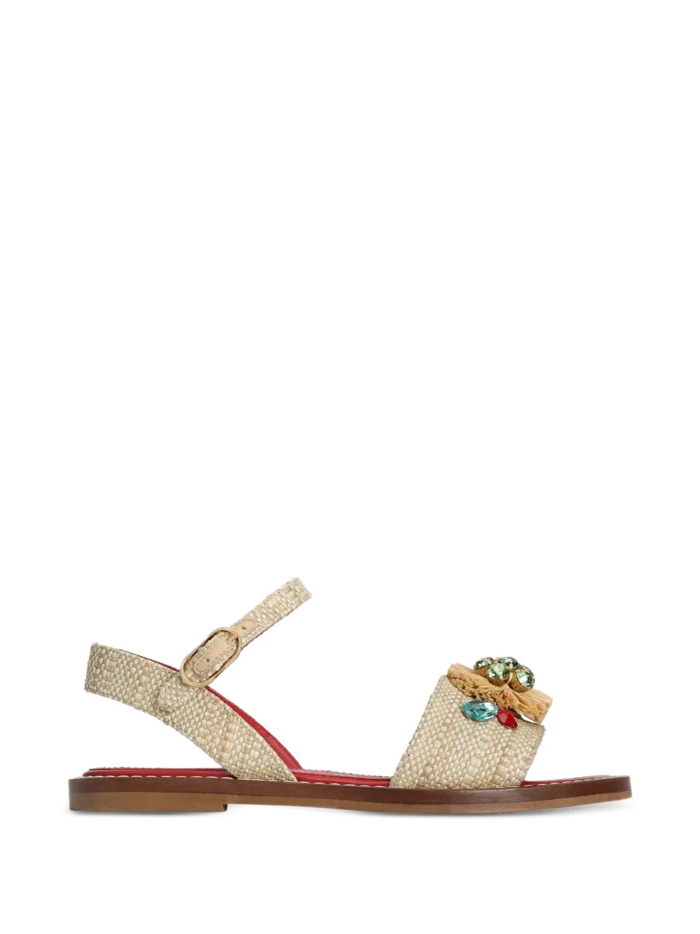 Dolce & Gabbana Kids Raffia sandalen met borduurwerk Beige