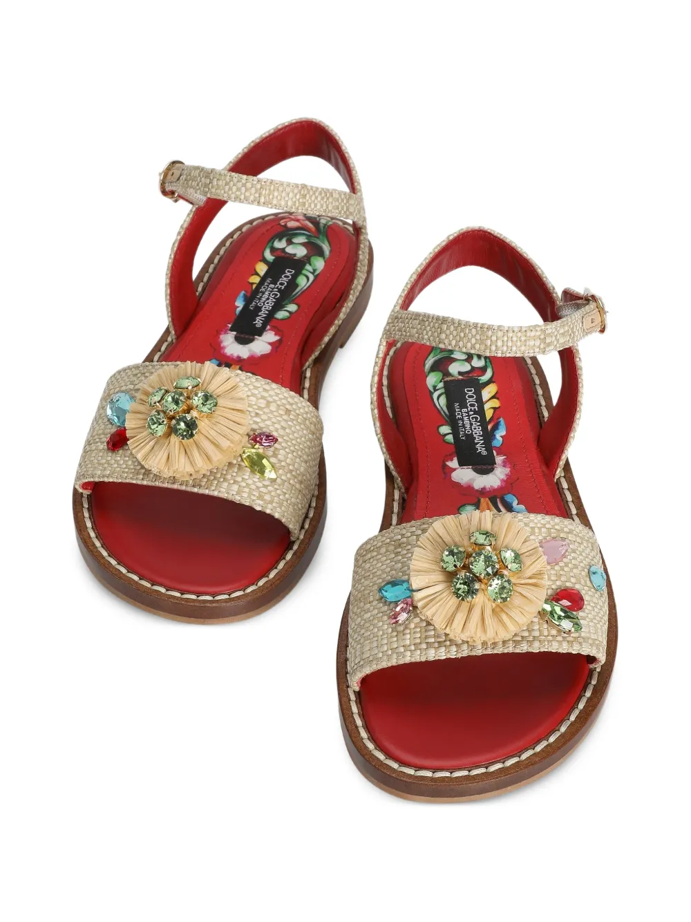 Dolce & Gabbana Kids Raffia sandalen met borduurwerk Beige