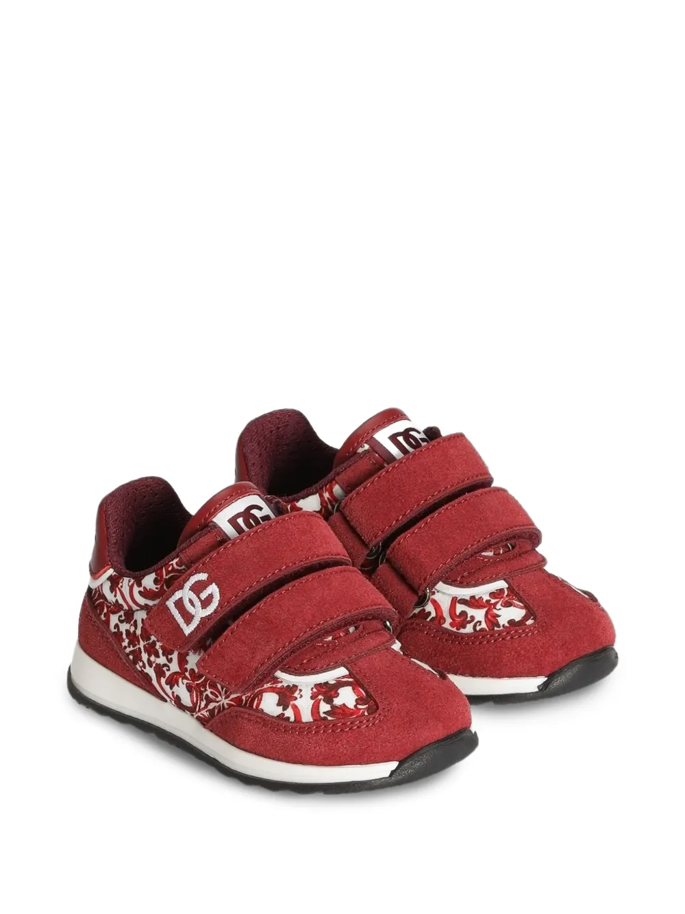 Dolce & Gabbana Kids Sneakers in nylon con stampa maiolica - Rosso