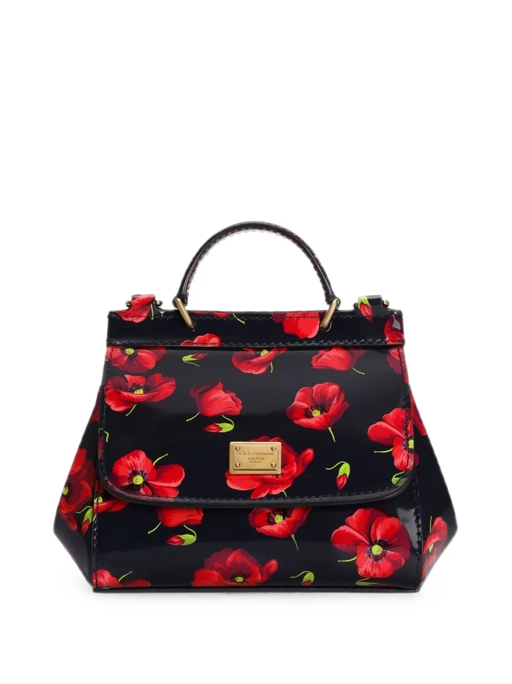 Dolce & Gabbana Kids Sicily shoulder and crossbody bag in poppy-print patent leather - Blue