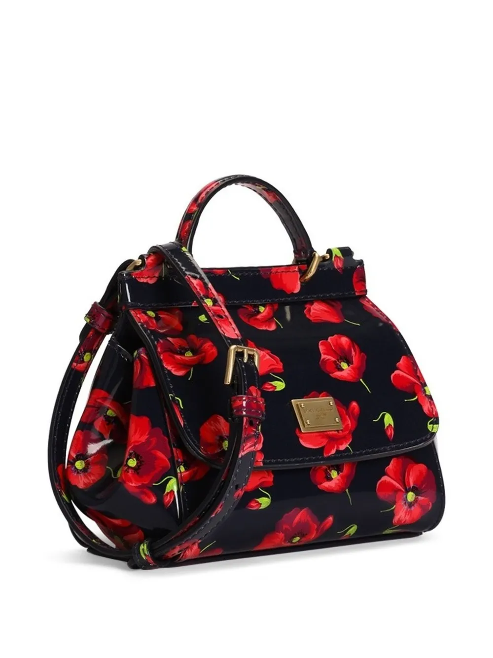 Dolce & Gabbana Kids Sicily lakleren crossbodytas met klaprozenprint Blauw