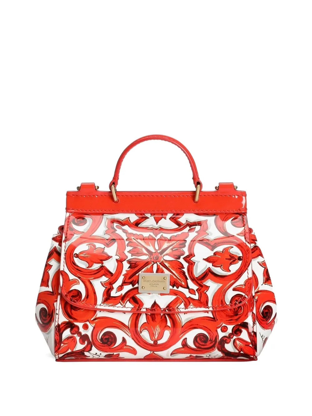 Dolce & Gabbana Kids Sicily handbag in majolica-print patent-leather - Red
