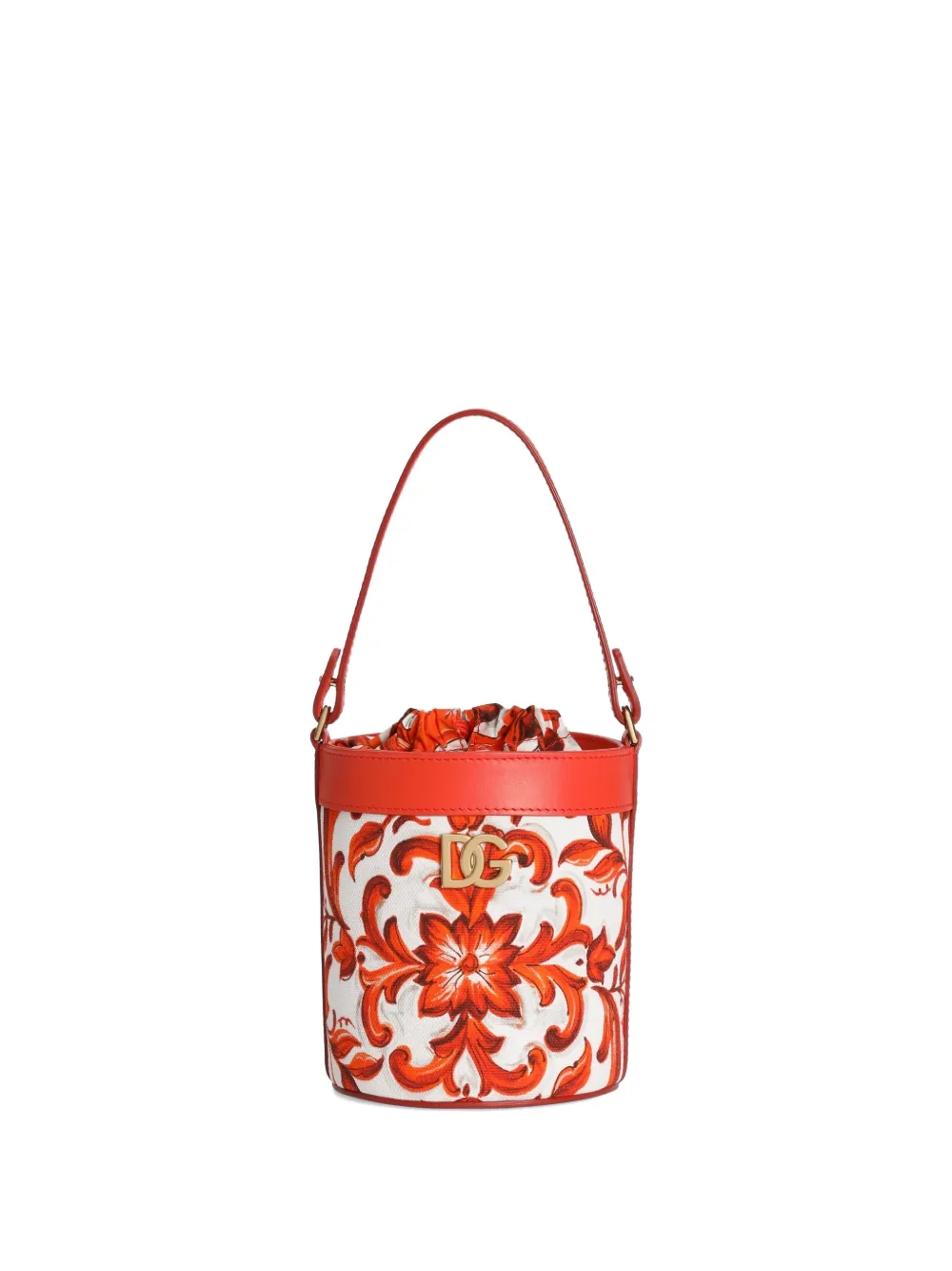 Dolce & Gabbana Kids Borsa a secchiello in tela con stampa maiolica - Bianco