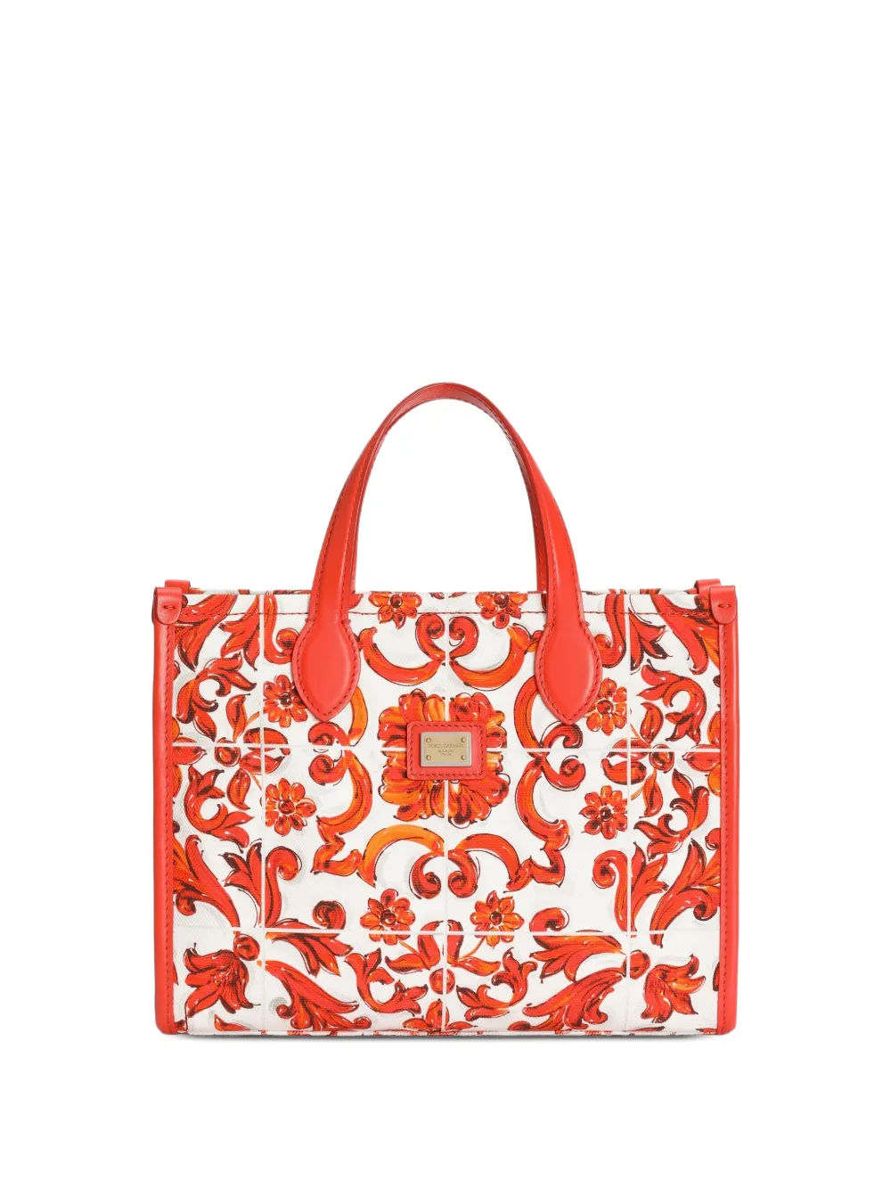 Dolce & Gabbana Kids tote shopping bag in majolica-print canvas - White