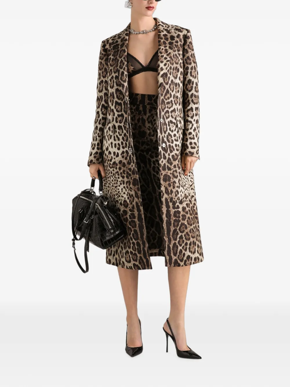 Dolce & Gabbana Jas met enkele rij knopen en luipaard-print Beige