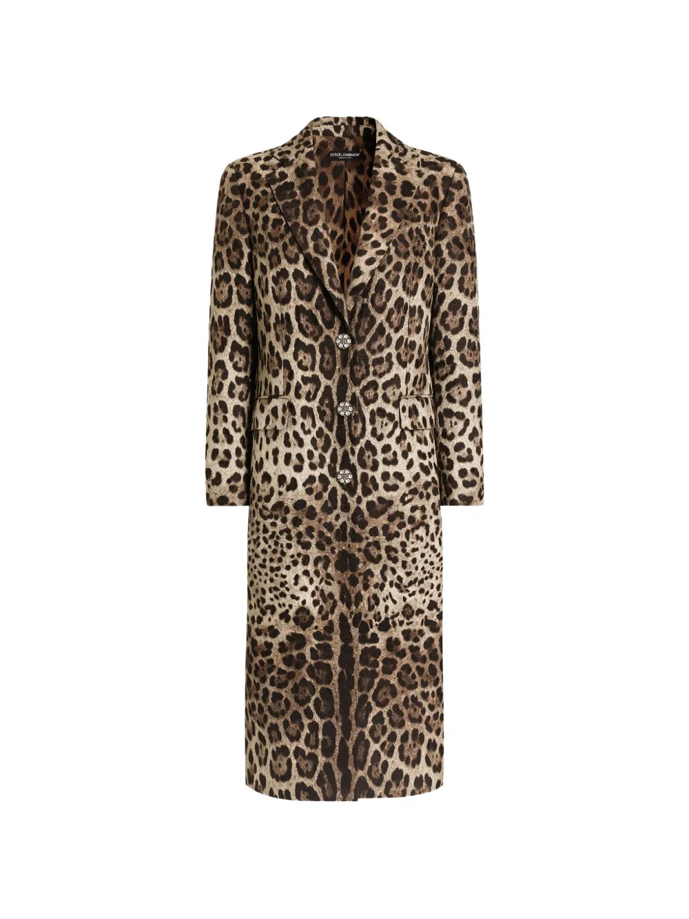 Dolce & Gabbana Cappotto monopetto in broccato con stampa e bottoni gioiello - Toni neutri