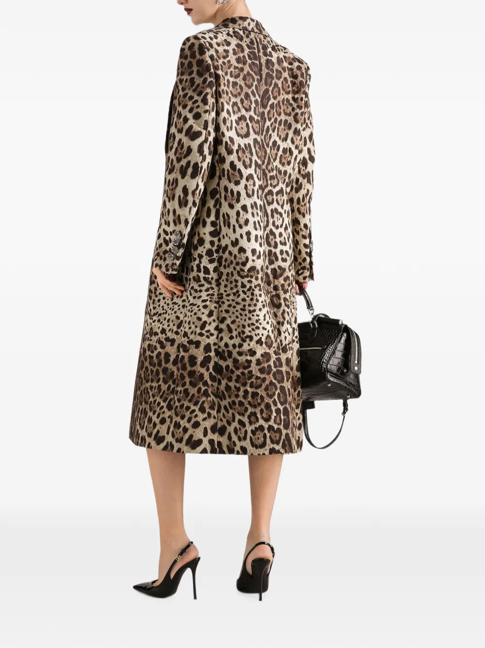 Dolce & Gabbana Jas met enkele rij knopen en luipaard-print Beige