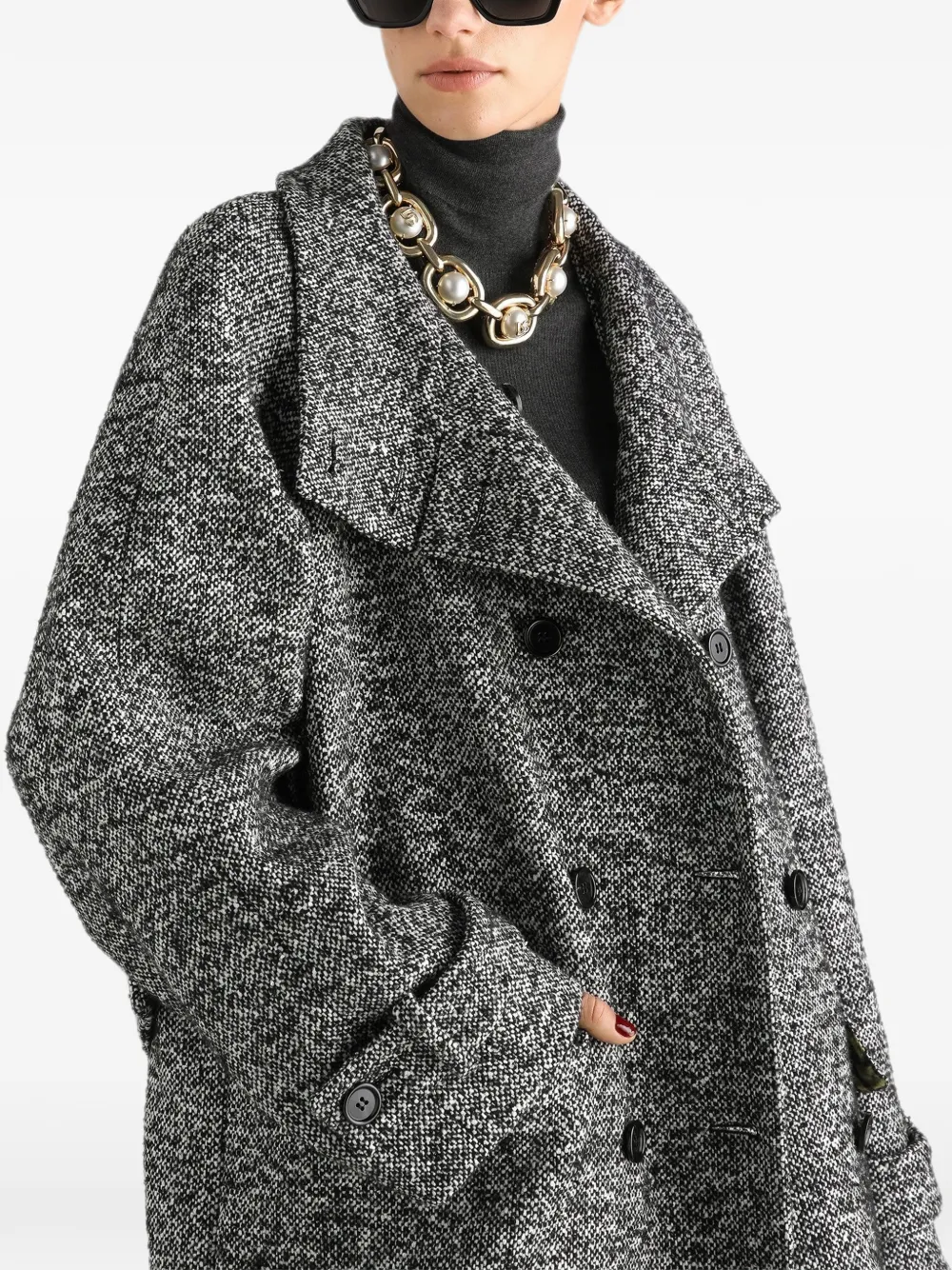 Dolce & Gabbana Bouclé gebreide jas met dubbele rij knopen Grijs