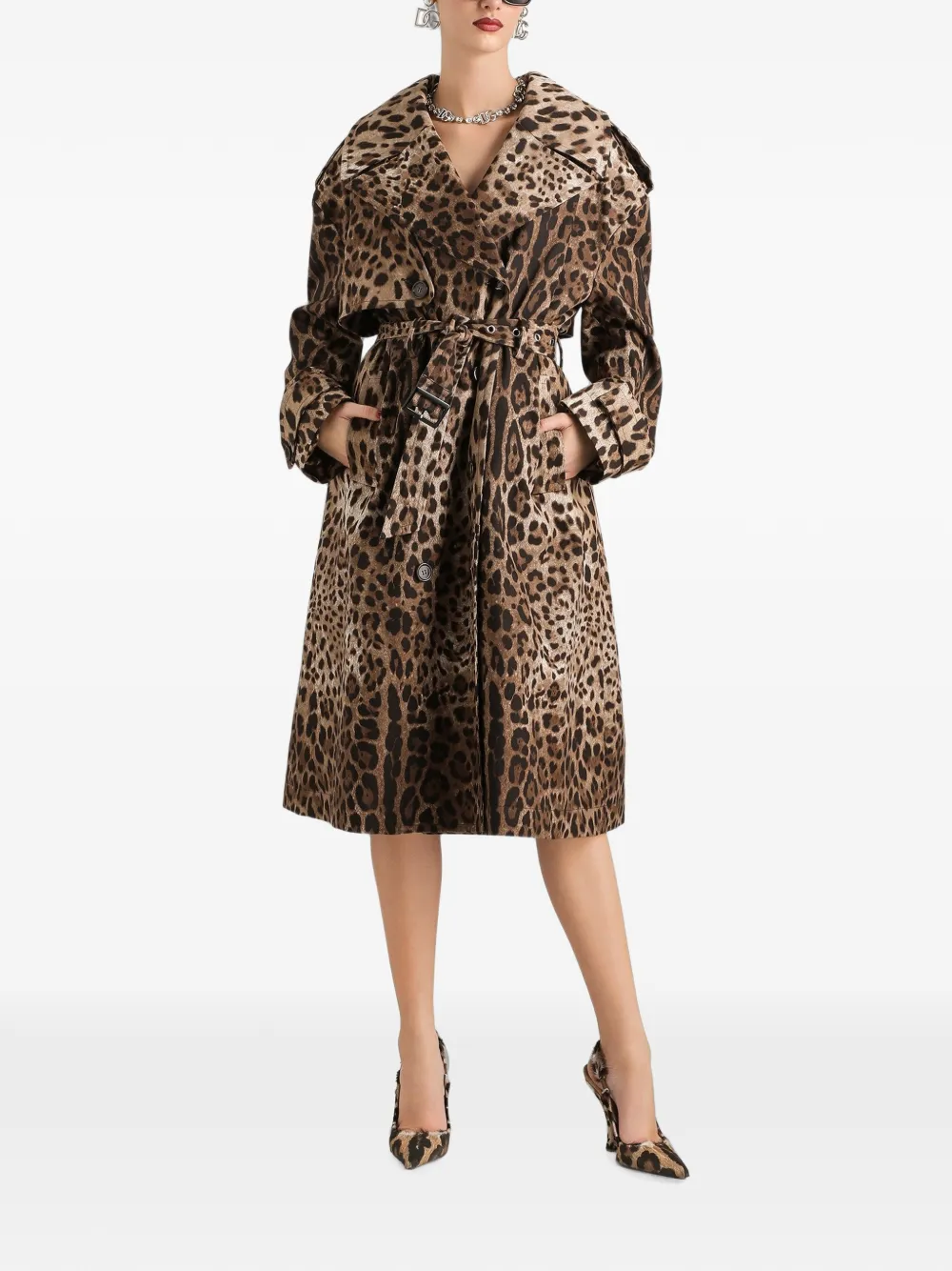 Dolce & Gabbana Jas met dubbele rij knopen en luipaard-print Beige